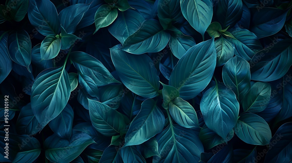 Lush Green Tropical Leaves with Deep Veins Lush Green Tropical Leaves with Deep Veins