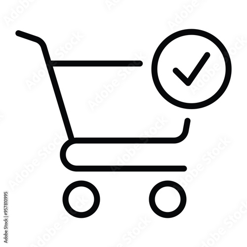 Shopping checked vector icon. Shop basket with checkmark symbol. Online shop sign. E-commerce business. Line outline illustration.