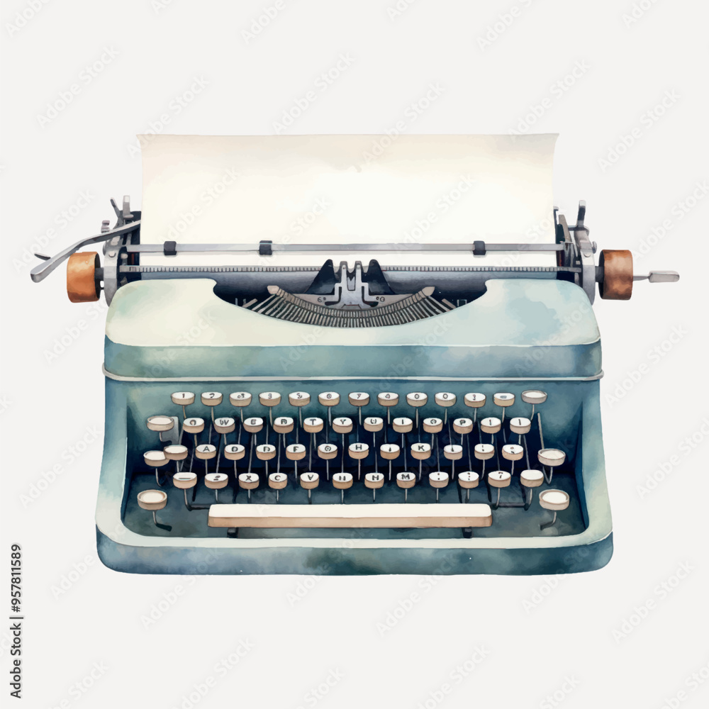 Vintage typewriter watercolor illustration