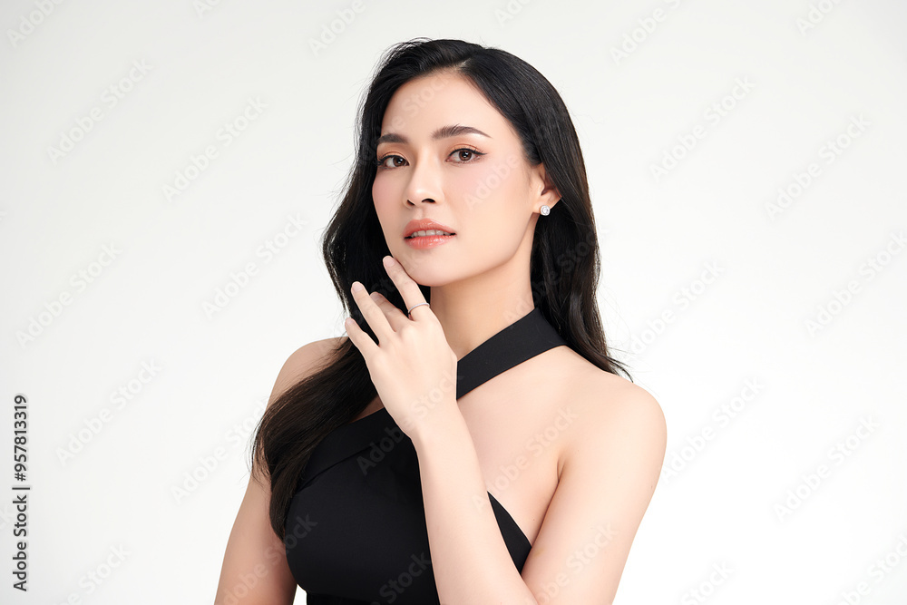 Beautiful young asian woman with clean fresh skin on white background, Face care, Facial treatment, Cosmetology, beauty and spa, Asian women portrait.