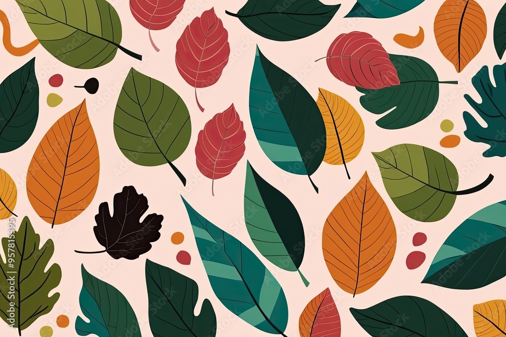 Fototapeta premium Vibrant Abstract Impressionism Leaves Art with Bold Colors on Dynamic Background