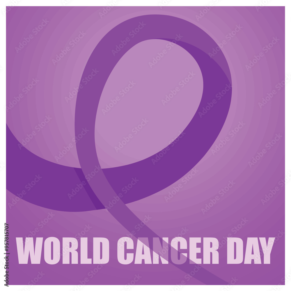 Purple cancer awareness ribbon. Celebrating World Cancer Awareness Day. World Cancer Day concept. Flat vector illustration. Purple cancer awareness ribbon. Celebrating World Cancer Awareness Day. World Cancer Day concept. Flat vector illustration.
