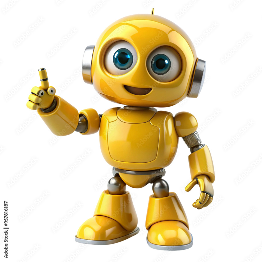 yellow little robot with gesture isolated on transparent background yellow little robot with gesture isolated on transparent background