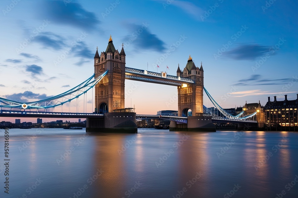 Obraz premium London Bridge Night View Artistic Overlay of Cityscape Exposure