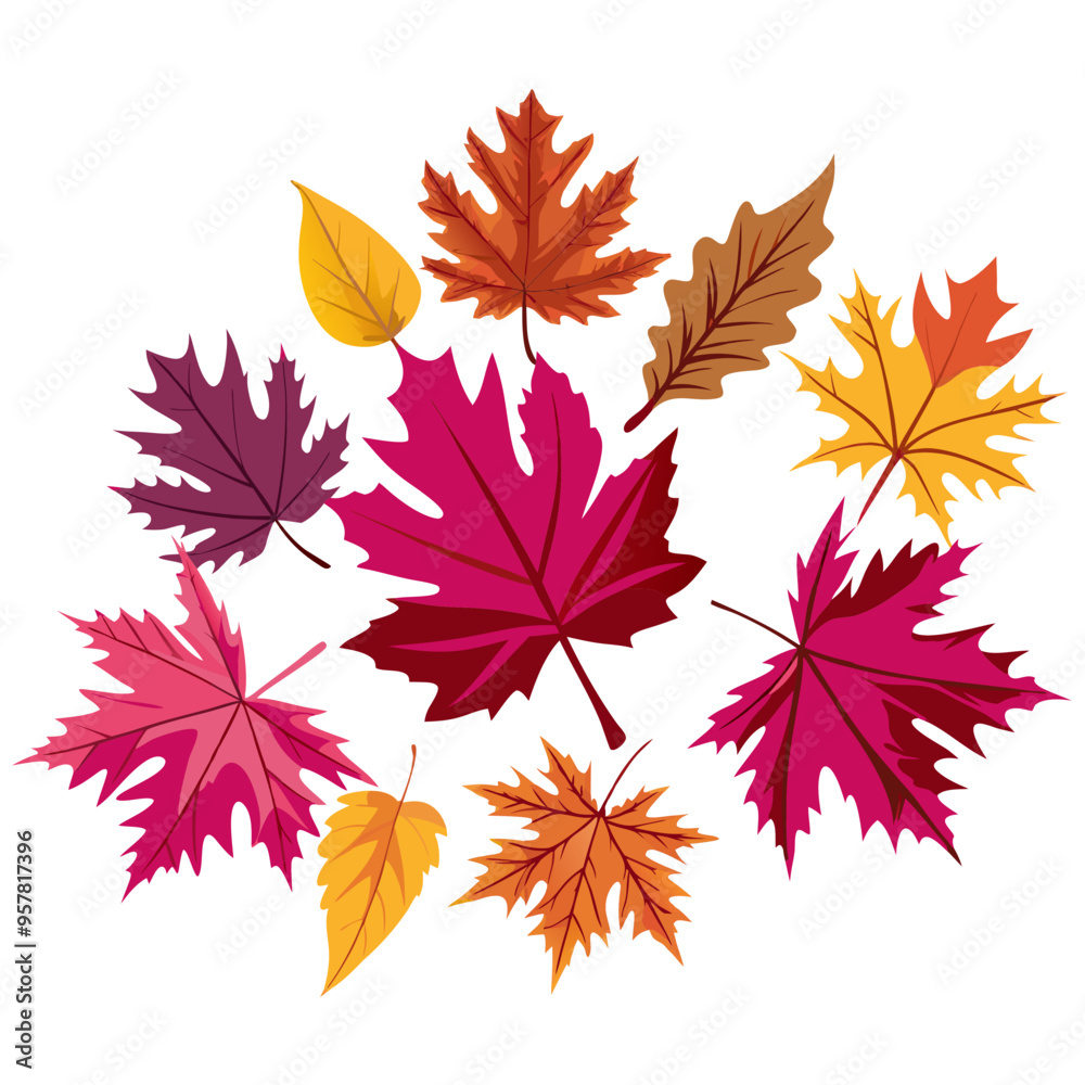 Obraz premium Colorful autumn leaves arrangement on white background with copy space