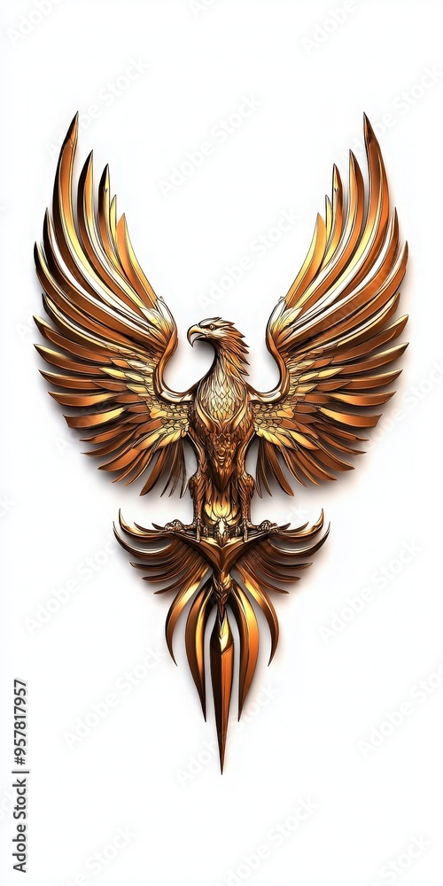 Fototapeta premium A majestic golden eagle emblem with intricate wing details, representing strength, freedom, and power in a striking design.