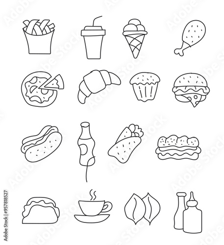 food and drink icons set vector