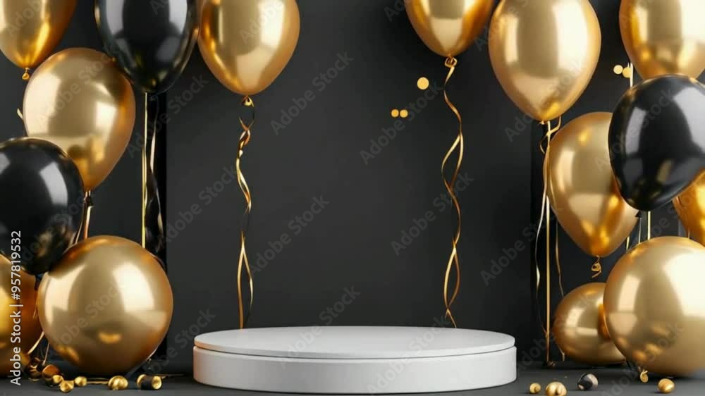 Blank Podium with Balloon for Party and Event Showcases, Party-Themed Blank Podium with Balloon Decor, Ideal for Festive and Event Showcases, Ideal for Celebration-Themed Presentations Blank Podium with Balloon for Party and Event Showcases, Party-Themed Blank Podium with Balloon Decor, Ideal for Festive and Event Showcases, Ideal for Celebration-Themed Presentations