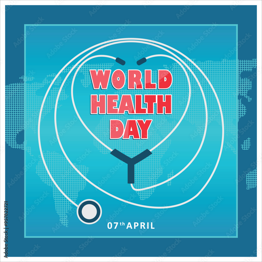 World map with doctor stethoscope world health day is celebrated every