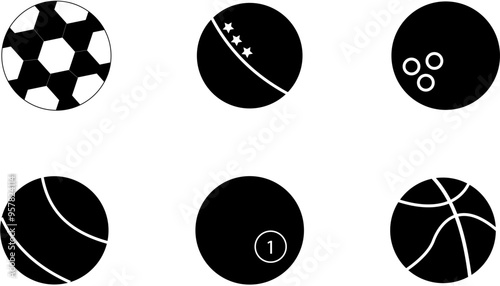 Photography set icon sport ball black vektor