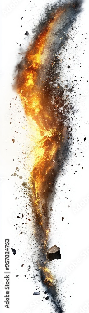 Dynamic abstract image featuring an explosive burst of flame and smoke in a dramatic vertical design. Dynamic abstract image featuring an explosive burst of flame and smoke in a dramatic vertical design.