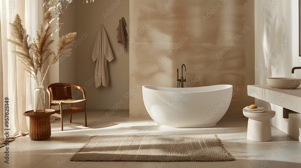 Sleek Modern Bathroom with Freestanding Bathtub. Sleek Modern Bathroom with Freestanding Bathtub.