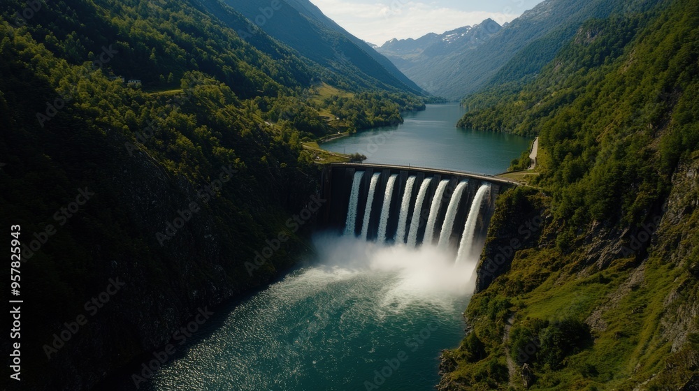 A stunning aerial view of a cascading waterfall flowing through a lush green valley, surrounded by majestic mountains. A stunning aerial view of a cascading waterfall flowing through a lush green valley, surrounded by majestic mountains.