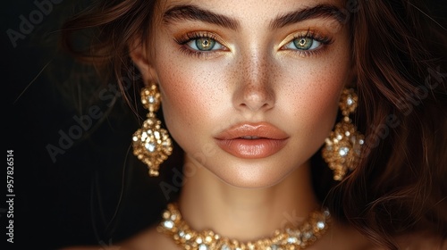 Glamorous Portrait of a Woman with Golden Jewelry