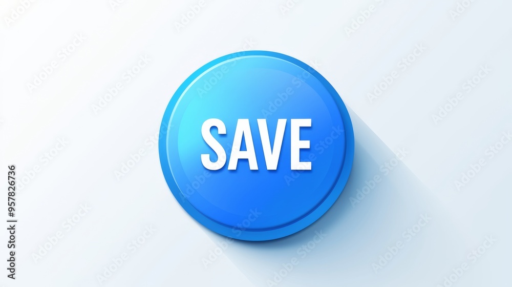 Blue 'SAVE' Button in Flat Design Style on White Background with Large Empty Space Blue 'SAVE' Button in Flat Design Style on White Background with Large Empty Space