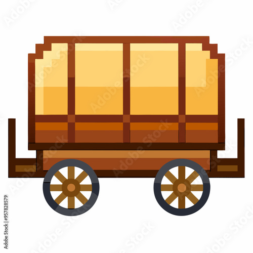 Pixel Art Covered Wagon Icon   Vintage Western Cart Illustration for Gaming and Design