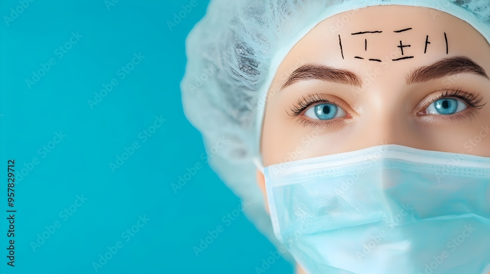 Female Patient Lying on Operating Table with Pre Surgery Facial Markings Female Patient Lying on Operating Table with Pre Surgery Facial Markings