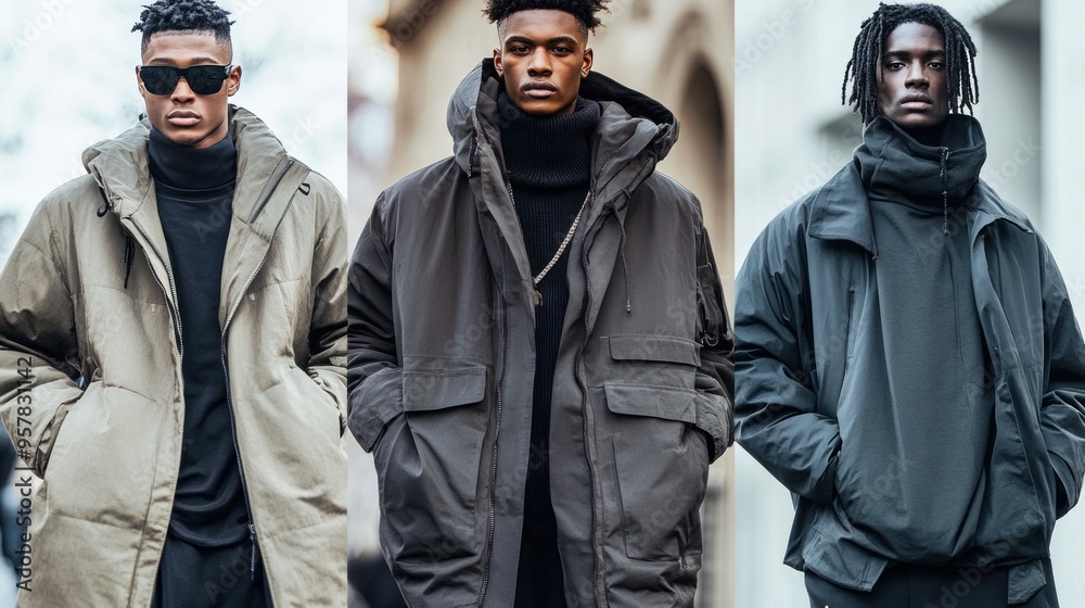 A showcase of Black style, with a focus on urban fashion trends, from oversized jackets to stylish sneakers and accessories