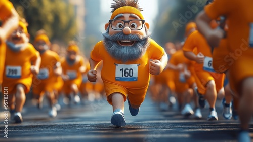 Wallpaper Mural 3D render of cartoon marathon contestants running with corpulent legs Torontodigital.ca