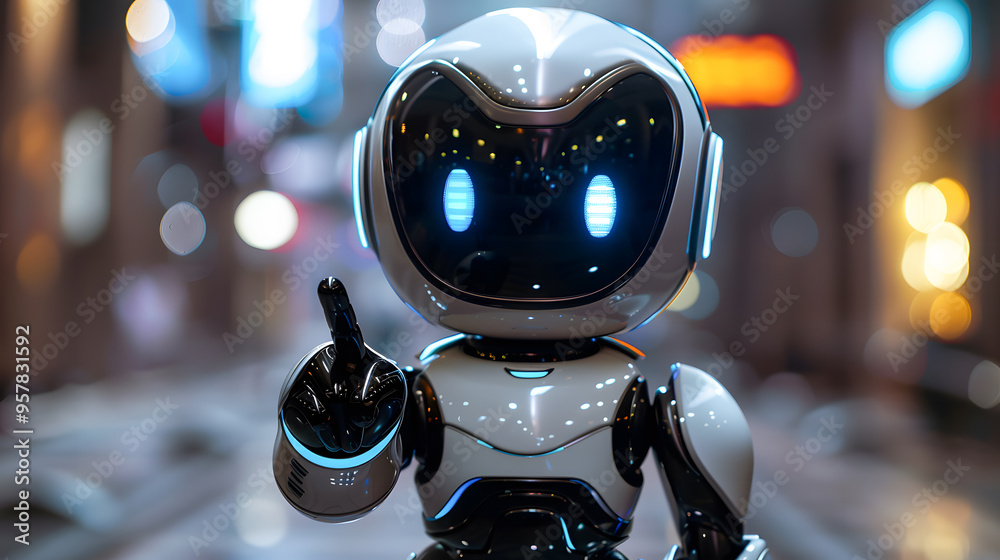  Positive cute robot pointing at a space Copy space  