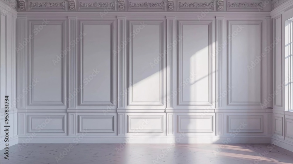 Classic interior with empty walls, panels, moldings. 3d rendering illustration. Classic interior with empty walls, panels, moldings. 3d rendering illustration.