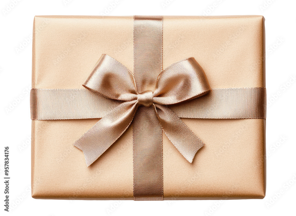Gift box with bow isolated on transparent background, top view Gift box with bow isolated on transparent background, top view