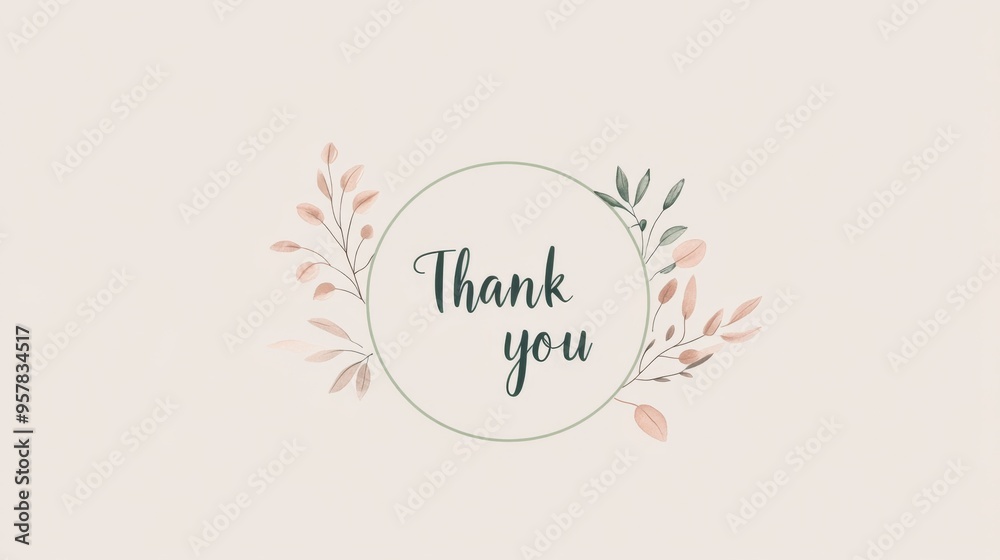 Logo with 'Thank You' Text, Pastel Pink and Green Color Palette, greeting card with plant Logo with 'Thank You' Text, Pastel Pink and Green Color Palette, greeting card with plant