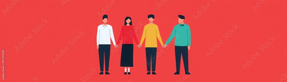 Group holding hands, supporting someone in sadness, depression awareness, flat design illustration Group holding hands, supporting someone in sadness, depression awareness, flat design illustration