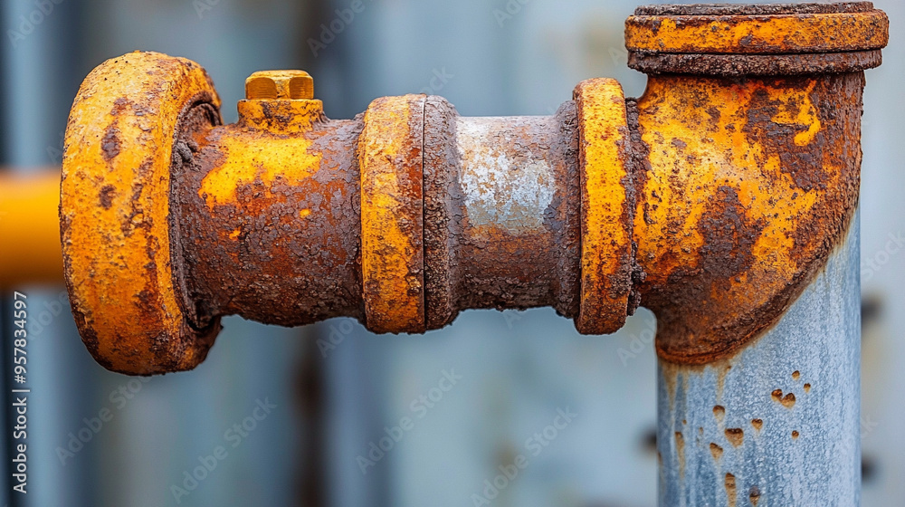 rusted lead pipe showcasing intricate details of corrosion. The image highlights the textures and decay, symbolizing aging infrastructure, deterioration, and the passage of time rusted lead pipe showcasing intricate details of corrosion. The image highlights the textures and decay, symbolizing aging infrastructure, deterioration, and the passage of time