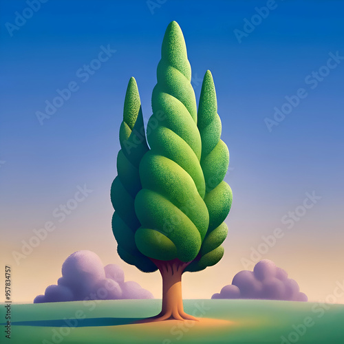 A Twisted Tree Stands Tall Against a Blue Sky.