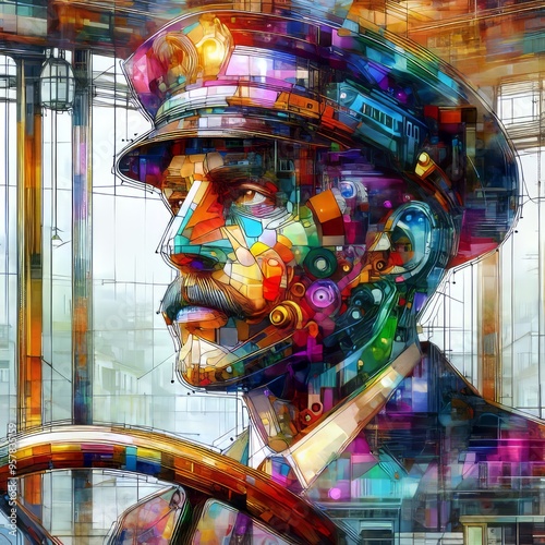  Vibrant Glass x Digital Collage The tram driver’s face is lay photo