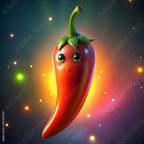 Cute cartoon chili pepper with big eyes. perfect for kids' products. food packaging. and social media.
