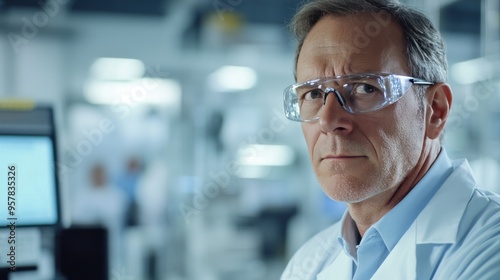 Close-up of senior engineers in a high-tech factory, focusing on precision tasks and quality control, emphasis on experience and leadership