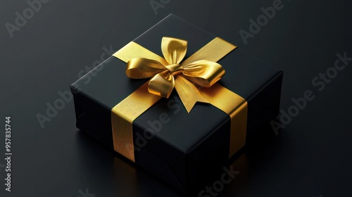 black gift box with gold ribbon