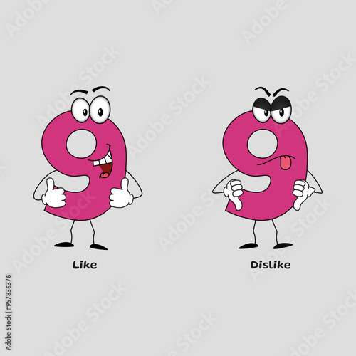 Like & Dislike Expression, Funny Mascot Design, Number 9 (Part 98) (Editable Strokes)
