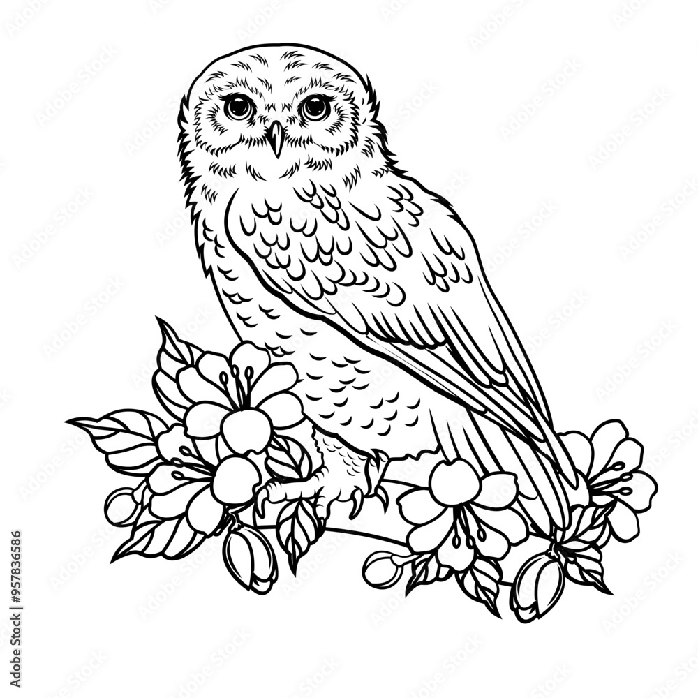 Fototapeta premium Floral Owl | Forest Animal | Flying Animal | Nocturnal Animal | Wildlife | Night Bird | Birds of Prey | Little Owl | Original Illustration | Vector and Clipart | Cutfile and Stencil