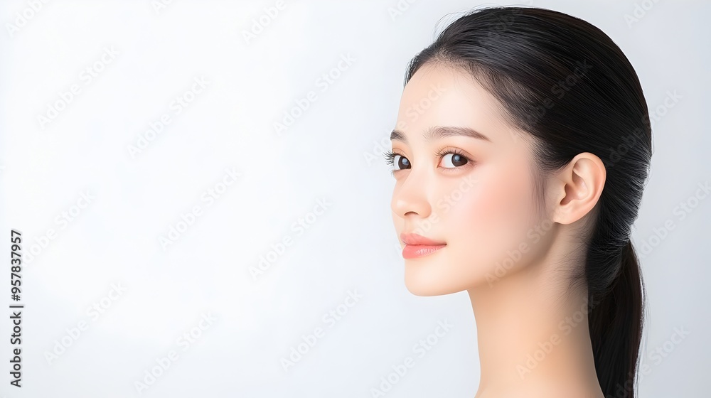 Sophisticated Asian Professional Woman Posing in Minimalist Studio Setting Sophisticated Asian Professional Woman Posing in Minimalist Studio Setting