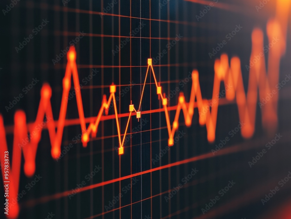 Obraz premium Digital graph showing sharp declines in interest rates, global financial crisis concept
