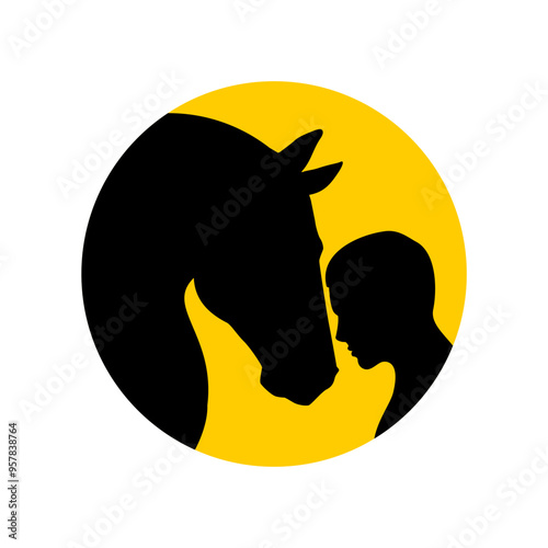 Vector profile of a man and a horse on a white background