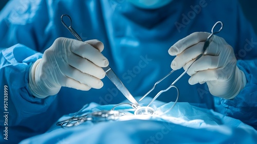 Surgeon s Hands Holding Medical Instruments Near Patient s Face in Sterile Environment