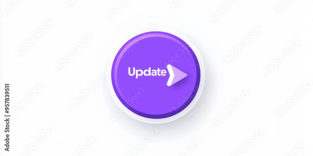 Flat Design Purple Button with 'Update' Text and Right Arrow on White Background Flat Design Purple Button with 'Update' Text and Right Arrow on White Background