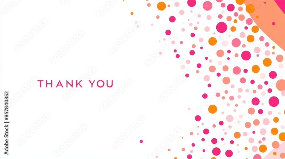 Minimalist Graphic with Pink and Orange Dots Surrounding 'THANK YOU' Text on White Background Minimalist Graphic with Pink and Orange Dots Surrounding 'THANK YOU' Text on White Background