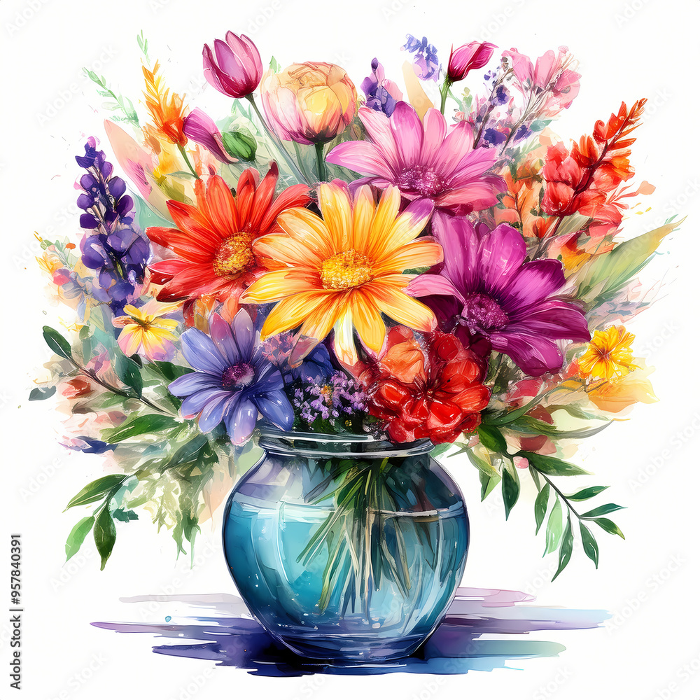 bouquet of deep red and maroon roses and flowers in a vase , watercolor still life bouquet of deep red and maroon roses and flowers in a vase , watercolor still life