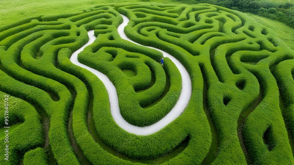 Winding Path Through a Maze Symbolizing Clarity and Overcoming Challenges on the Journey to Success Winding Path Through a Maze Symbolizing Clarity and Overcoming Challenges on the Journey to Success