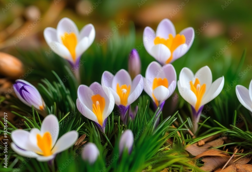 Crocus flowers in forest backround Crocus flowers in forest backround