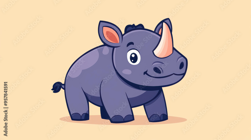 Fototapeta premium Adorable cartoon rhino character walks in a charming cycle, perfect for childrens animation and fun projects.