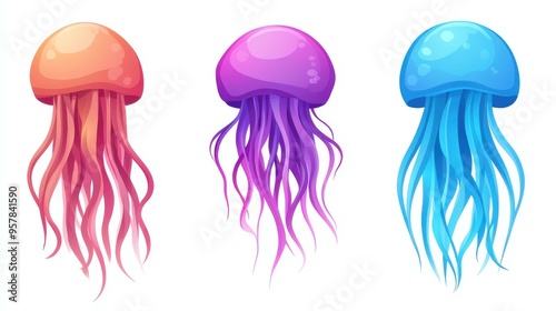 Vibrant and whimsical jellyfish clipart, perfect for Bohothemed designs and modern oceanic decor. Ideal for creative projects photo