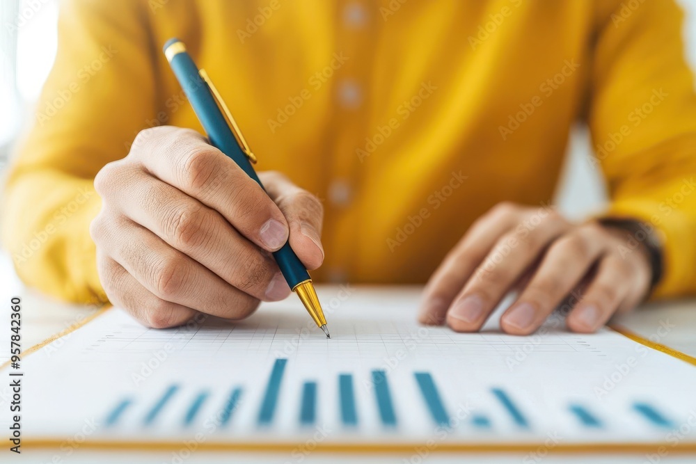 Business professional writing on a golden notepad, with a focus on revenue growth strategies, revenue growth, strategic planning Business professional writing on a golden notepad, with a focus on revenue growth strategies, revenue growth, strategic planning