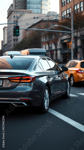 Car driving on the road in the city