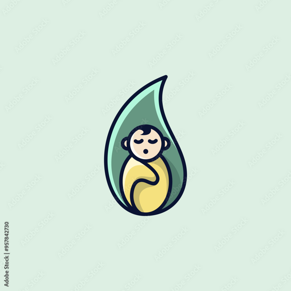 baby sleeping on leaves logo. cute baby sleep vector baby sleeping on leaves logo. cute baby sleep vector